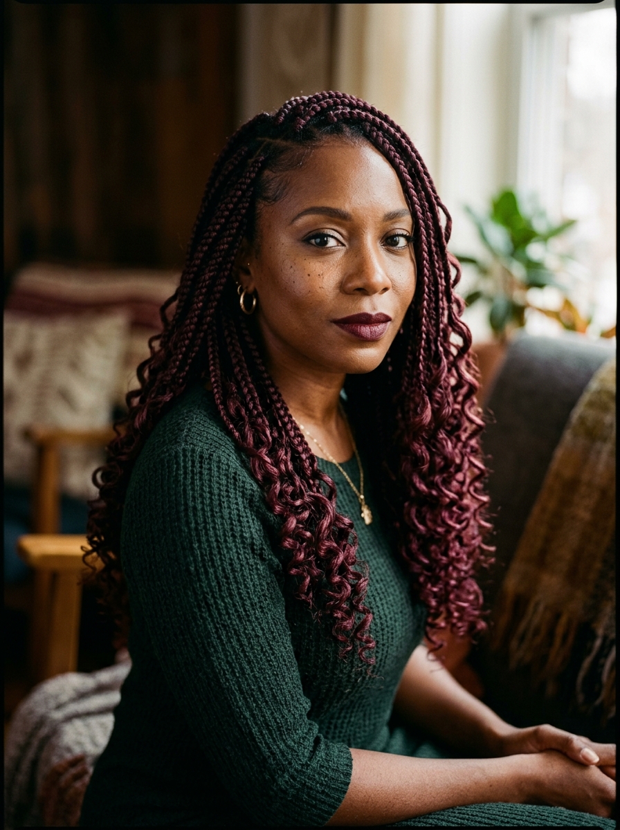 Burgundy French Curl Braids als Braids mit Locken Inspiration 2026